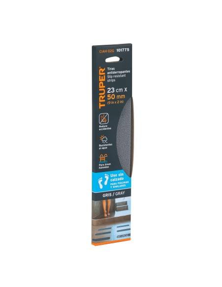 Tarjeta 6 tiras 23cm antiderrapantes grises 50mm área húmeda